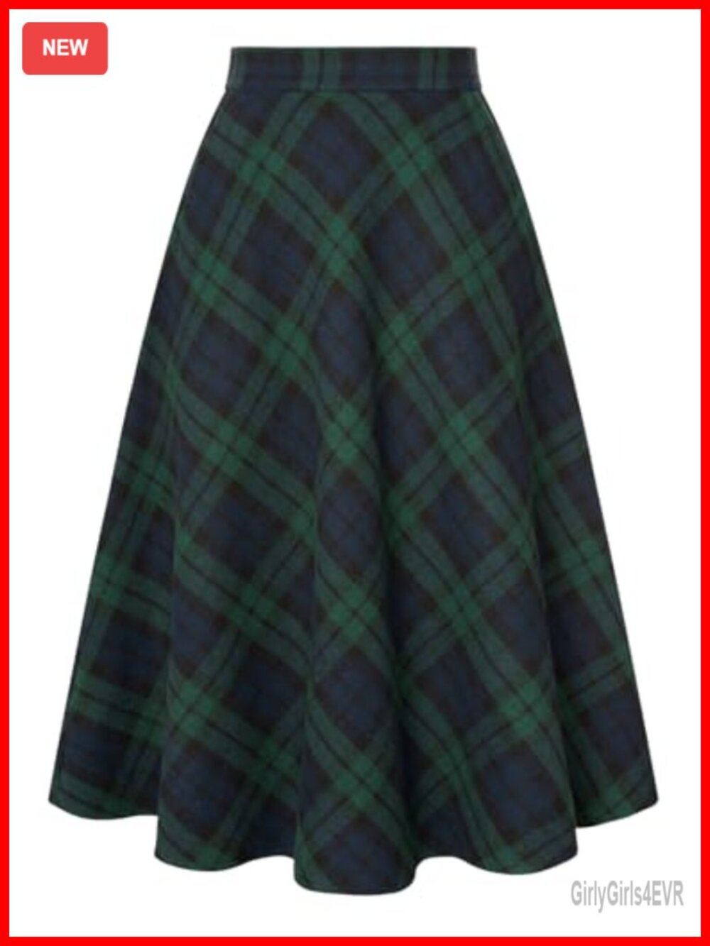 Plaid Midi Skirt with Pockets A-Line Elastic Waist Polyester Blend
